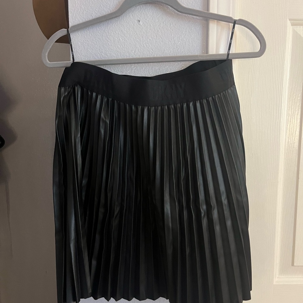 New DKNY Frill black faux leather skirt